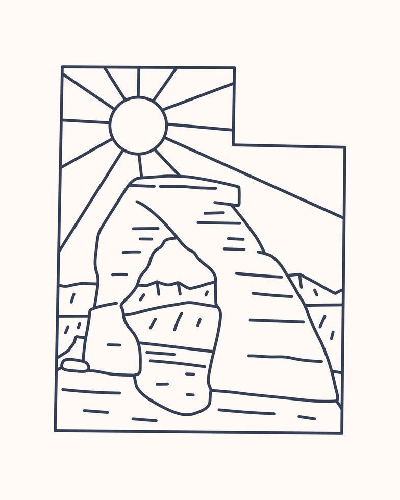 Arches National Park in Utah mono line art for t shirt patch badge sticker design vector