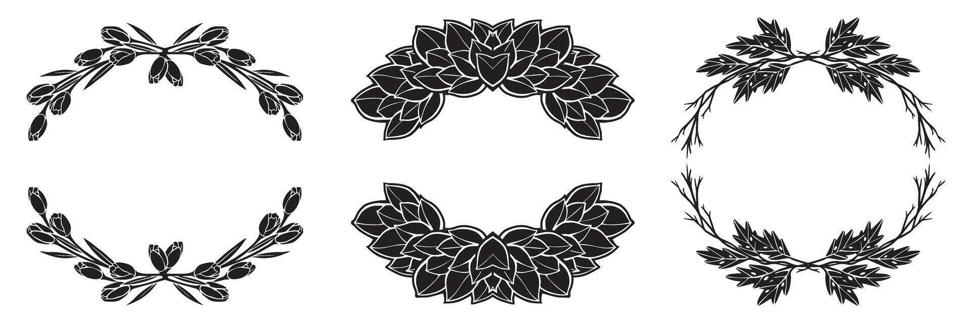 Flora Frames Exquisite Hand Drawn Wreaths for Invitations, Greeting Cards, and Digital Creations, Showcasing Nature's Artistry and Beauty in Every Design vector