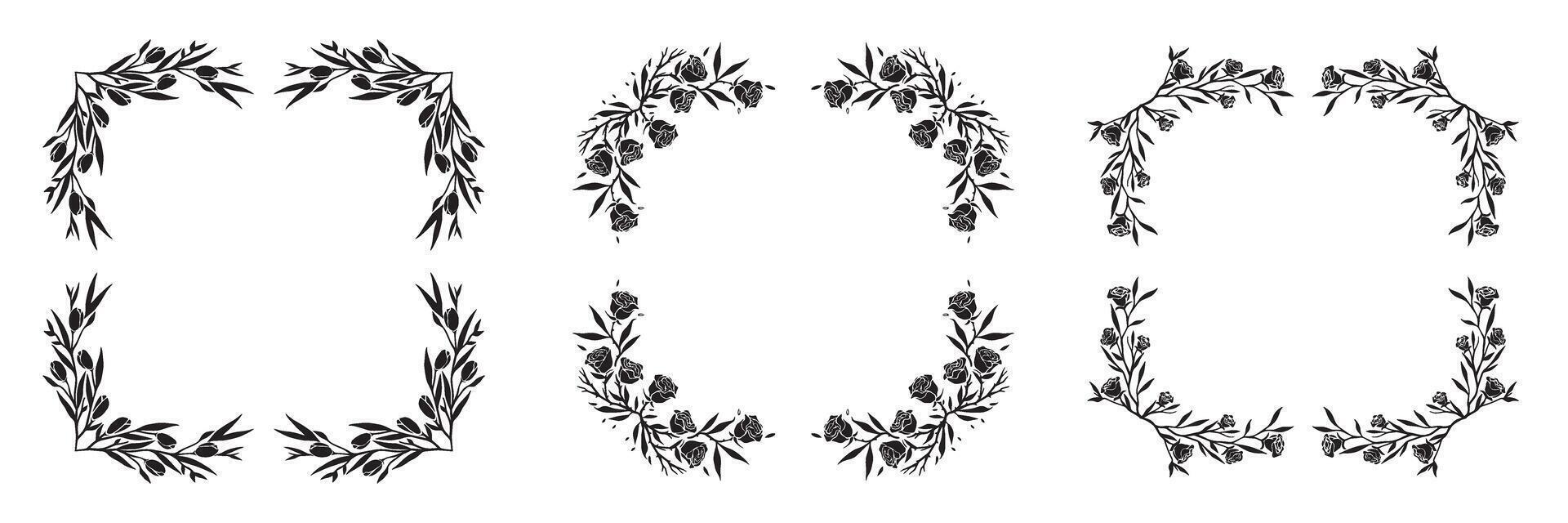 Flora Frames Exquisite Hand Drawn Wreaths for Invitations, Greeting Cards, and Digital Creations, Showcasing Nature's Beauty and Artistry in Every Design vector