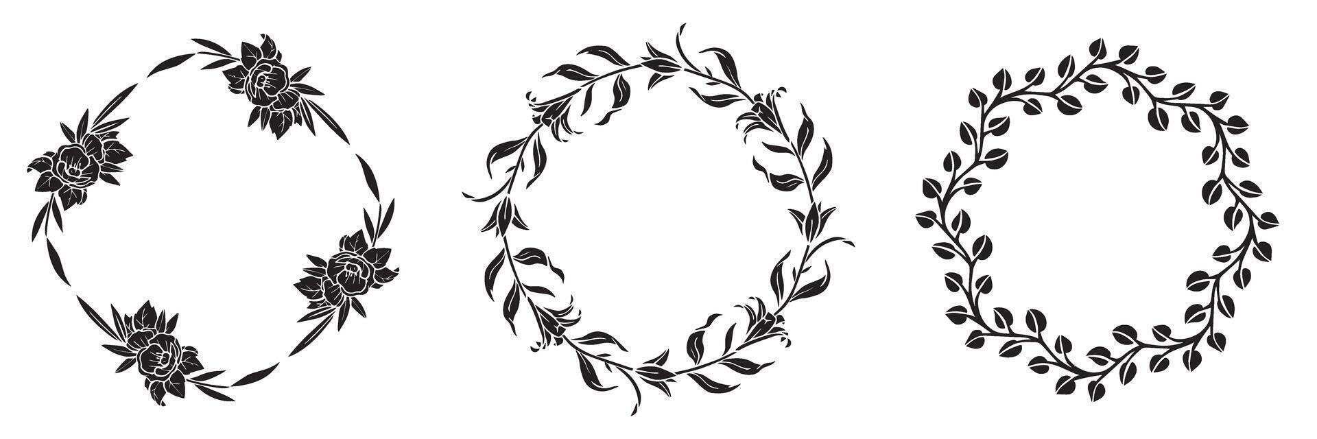 Hand Drawn Floral Wreath Frames A Collection of Botanical Designs for Invitations, Greeting Cards, and Digital Creations, Showcasing Nature's Artistry and Beauty vector
