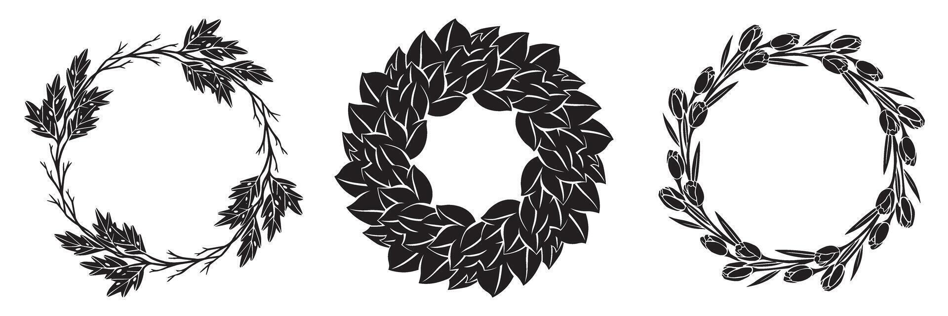 Flora Frames A Curated Collection of Hand Drawn Wreaths for Invitations, Greeting Cards, and Digital Creations, Featuring Elegant Botanical Designs vector