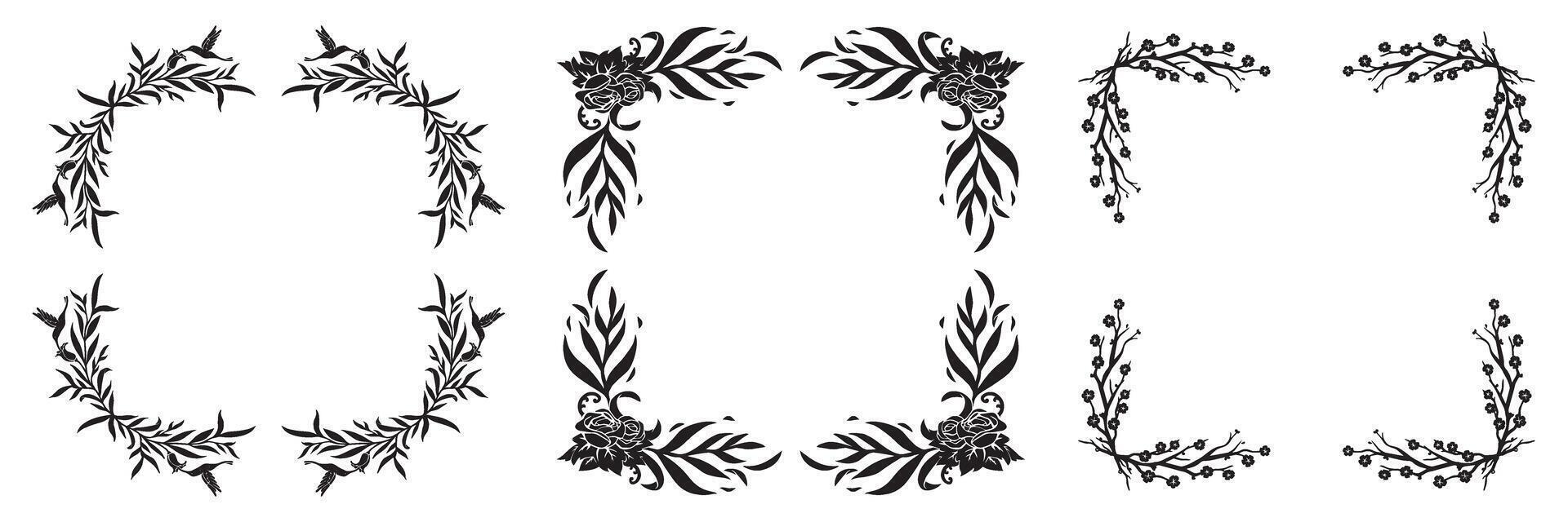 Elegant Hand Drawn Floral Wreath Frames A Curated Collection of Botanical Designs for Invitations, Greeting Cards, and Digital Creations, Featuring Nature's Beauty vector