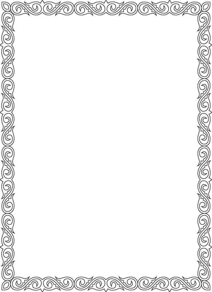 black contour square Kazakh national ornament. Ethnic pattern of the peoples of the Great Steppe, vector