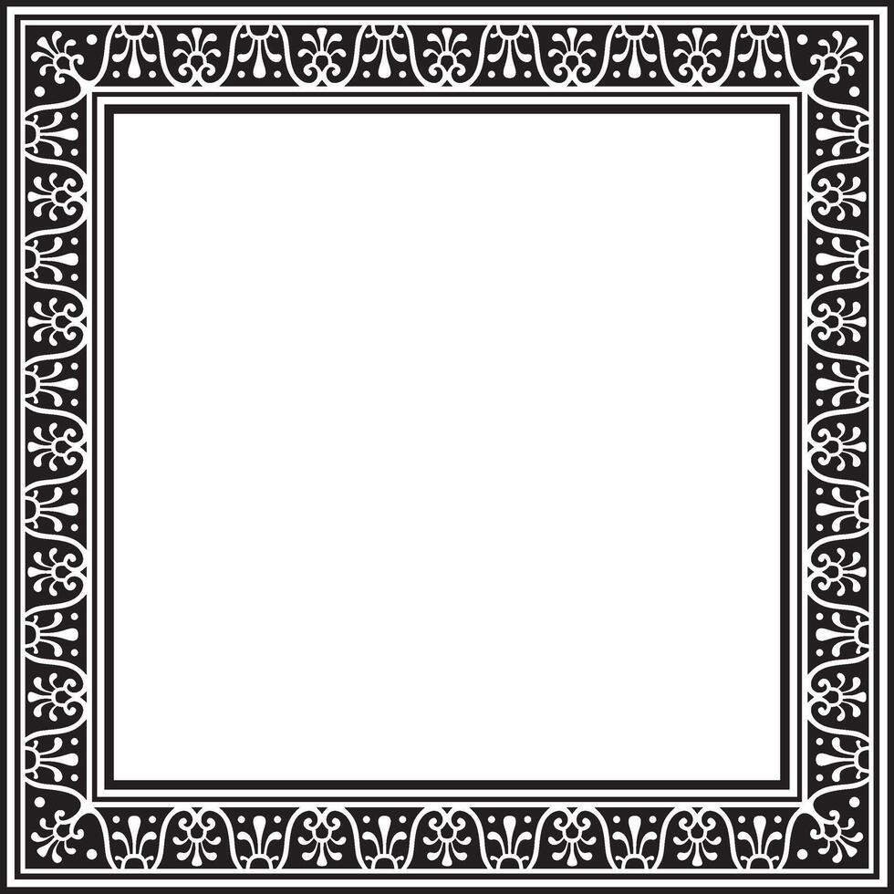 square black monochrome border, frame, Pompeii. Rectangle Neopolitan ornament. Art of Ancient Rome. Template for stained glass vector