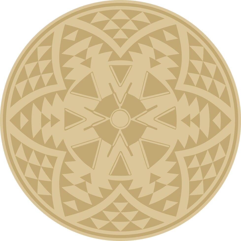 Native American round gold pattern. Geometric shapes in a circle. National ornament of the peoples of America, Maya, Aztecs, Incas vector