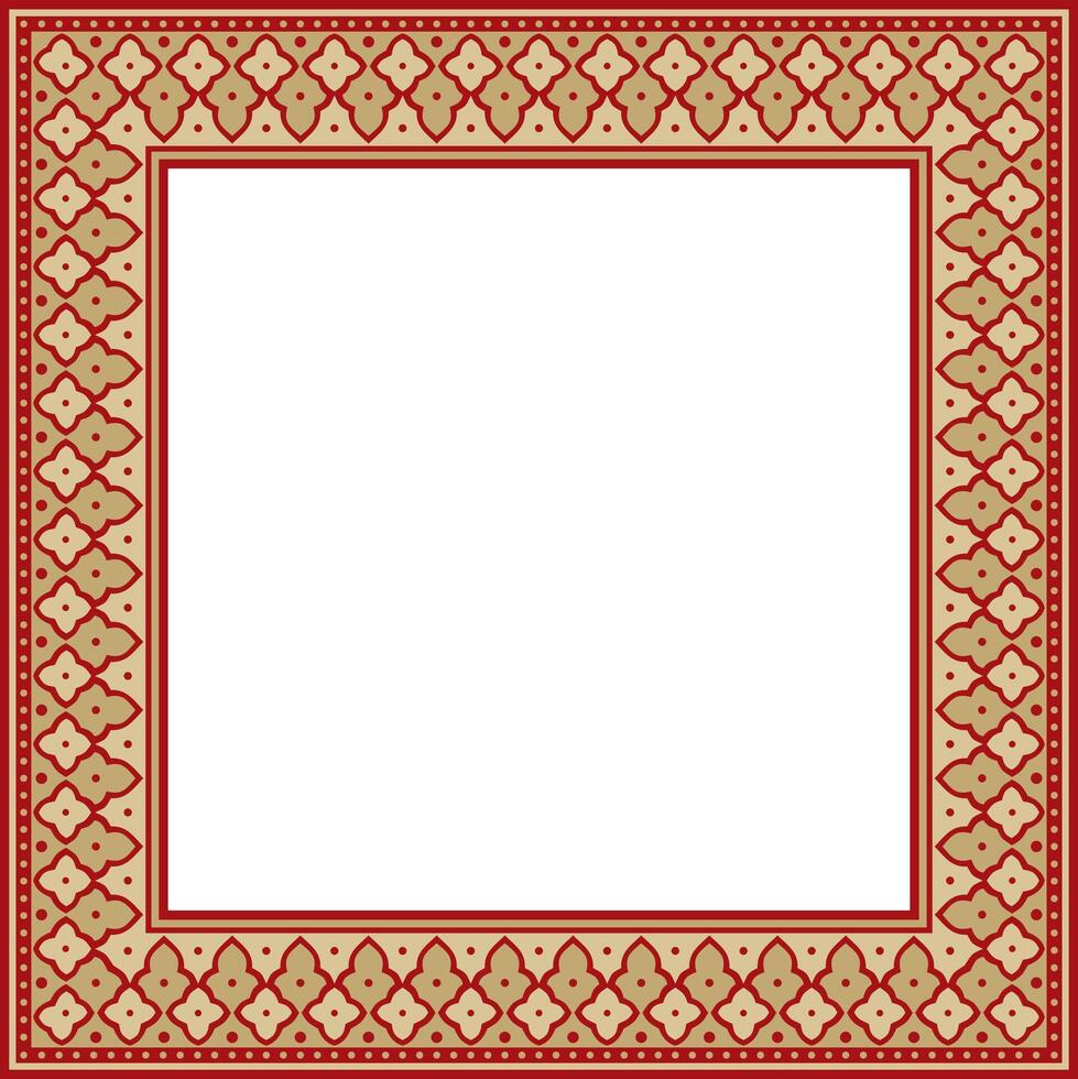 square gold with red national Persian ornament. Rectangle, frame, border, ethnic pattern of the peoples of Iran, Iraq, Tajikistan vector
