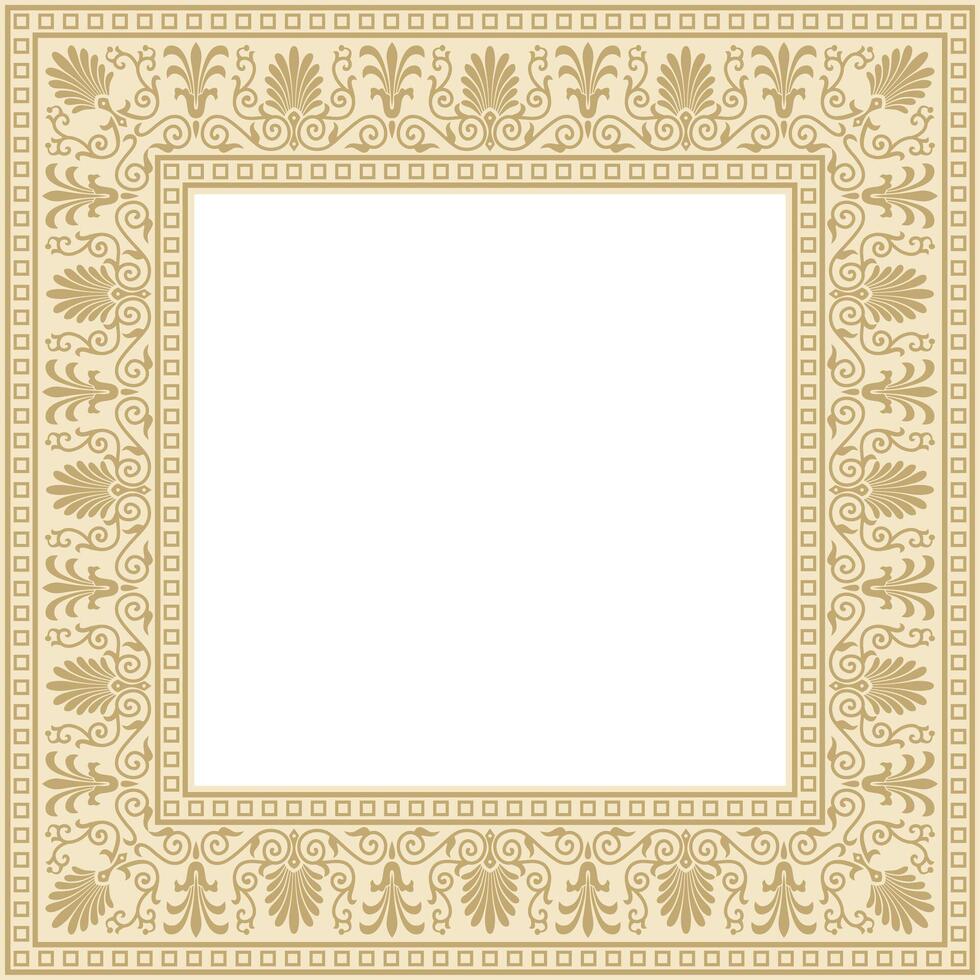 golden square classic greek ornament. European ornament. Border, frame Ancient Greece, Roman Empire. vector