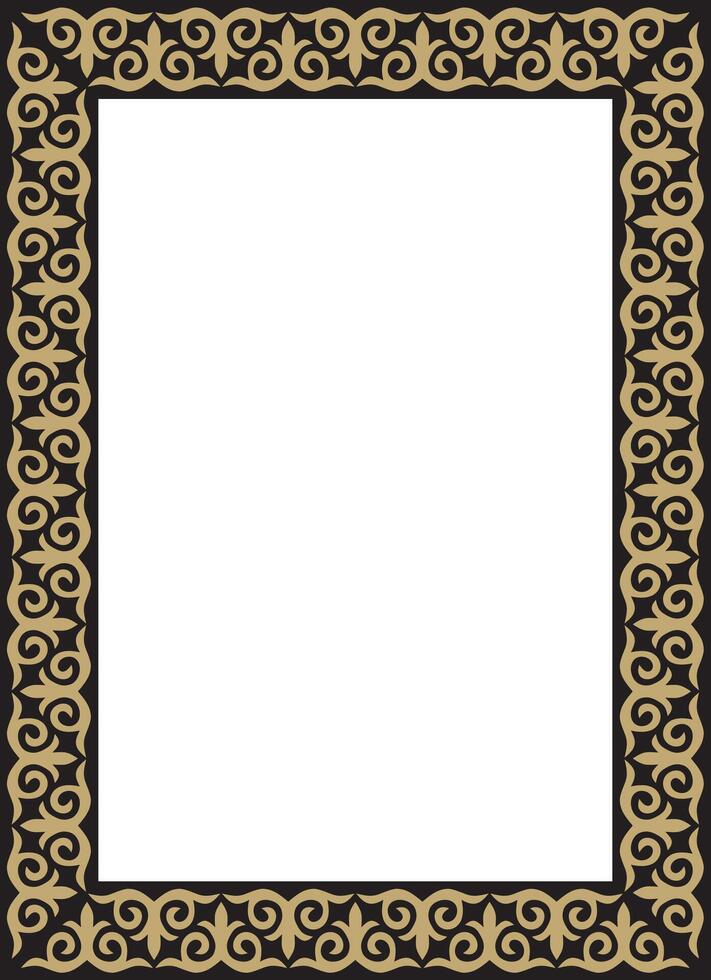 gold with black square Kazakh national ornament. Ethnic pattern of the peoples of the Great Steppe, vector