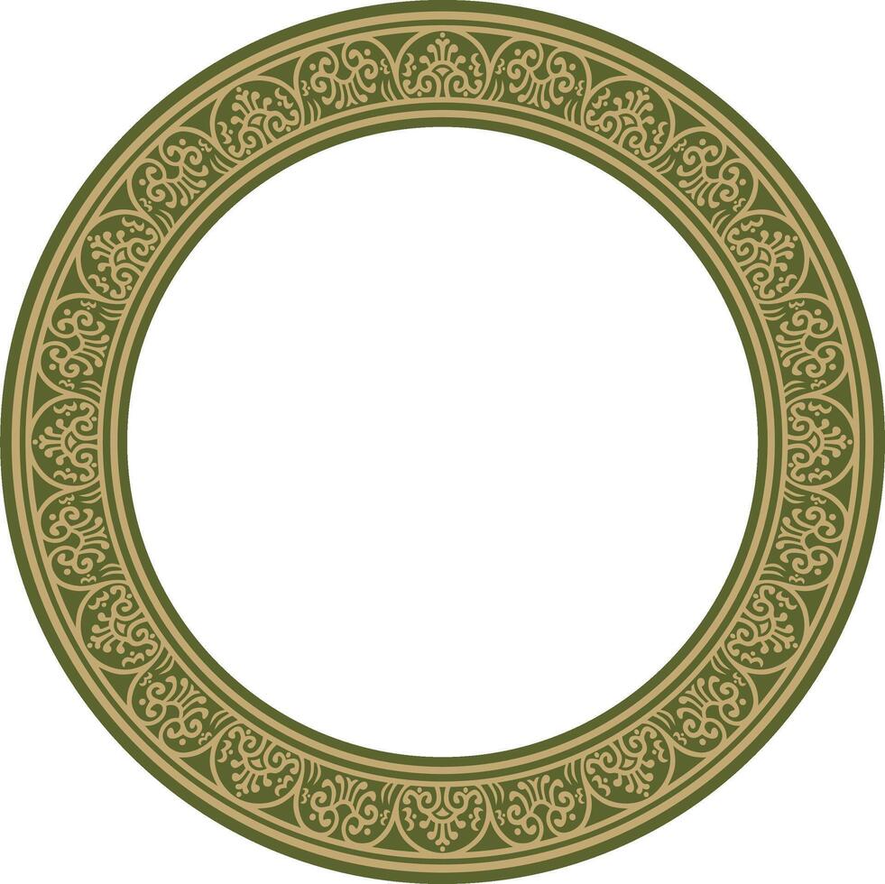 round gold with green border, frame, Pompeii ring. Circle Neopolitan ornament. Art of Ancient Rome. vector