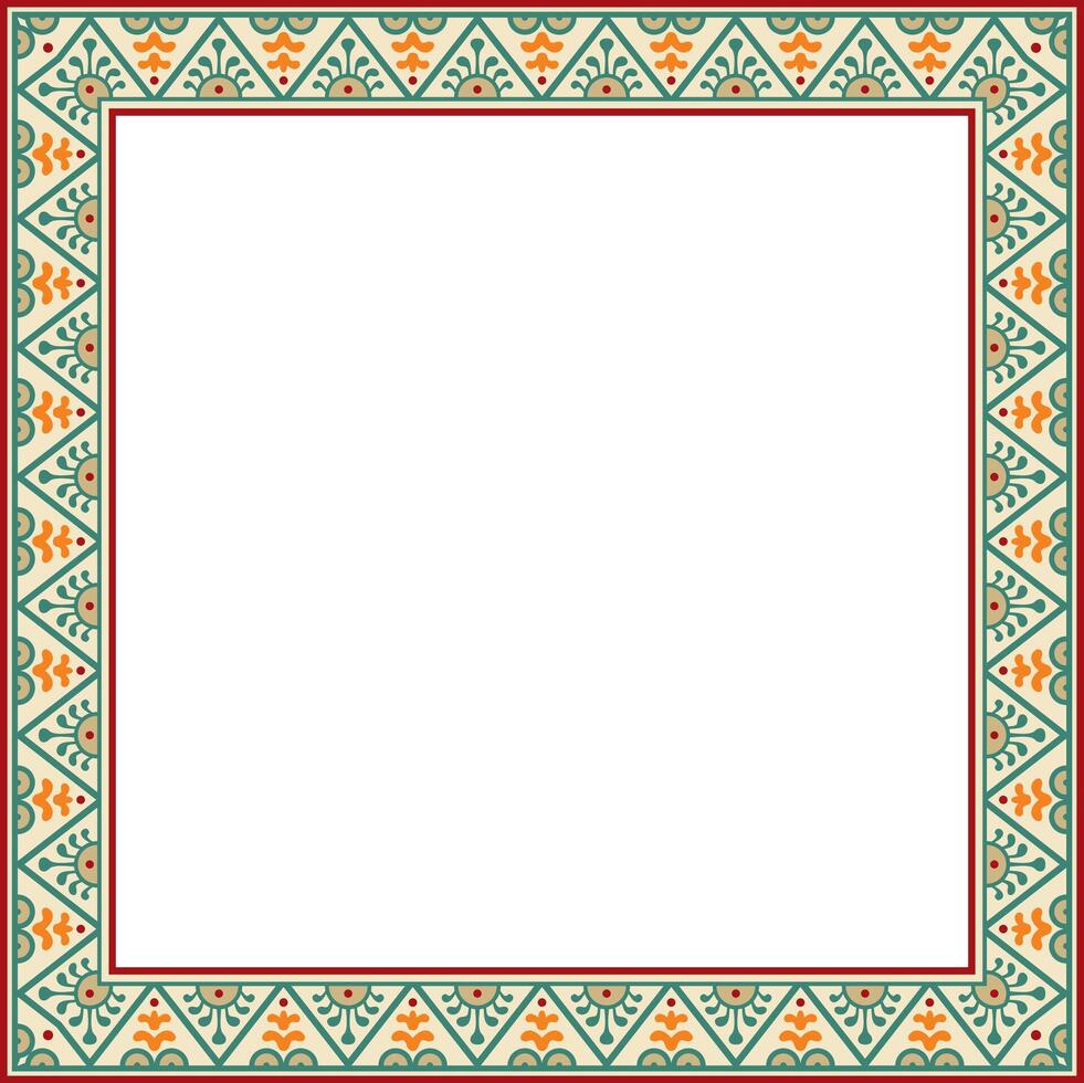 square colored border, frame, Pompeii. Rectangle Neopolitan ornament. Art of Ancient Rome. Template for stained glass vector