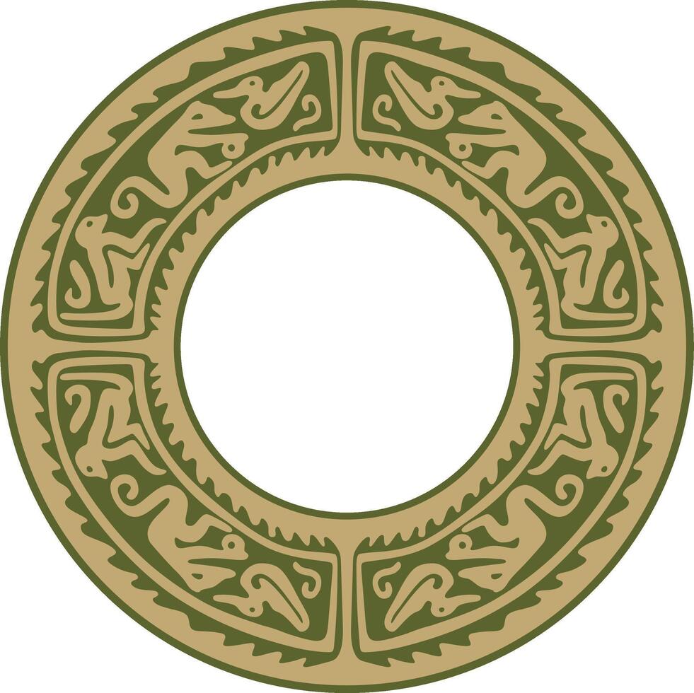 Native American round gold with green pattern. Geometric shapes in a circle. National ornament of the peoples of America, Maya, Aztecs, Incas. vector