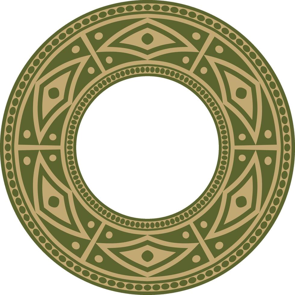 Native American round gold with green pattern. Geometric shapes in a circle. National ornament of the peoples of America, Maya, Aztecs, Incas. vector