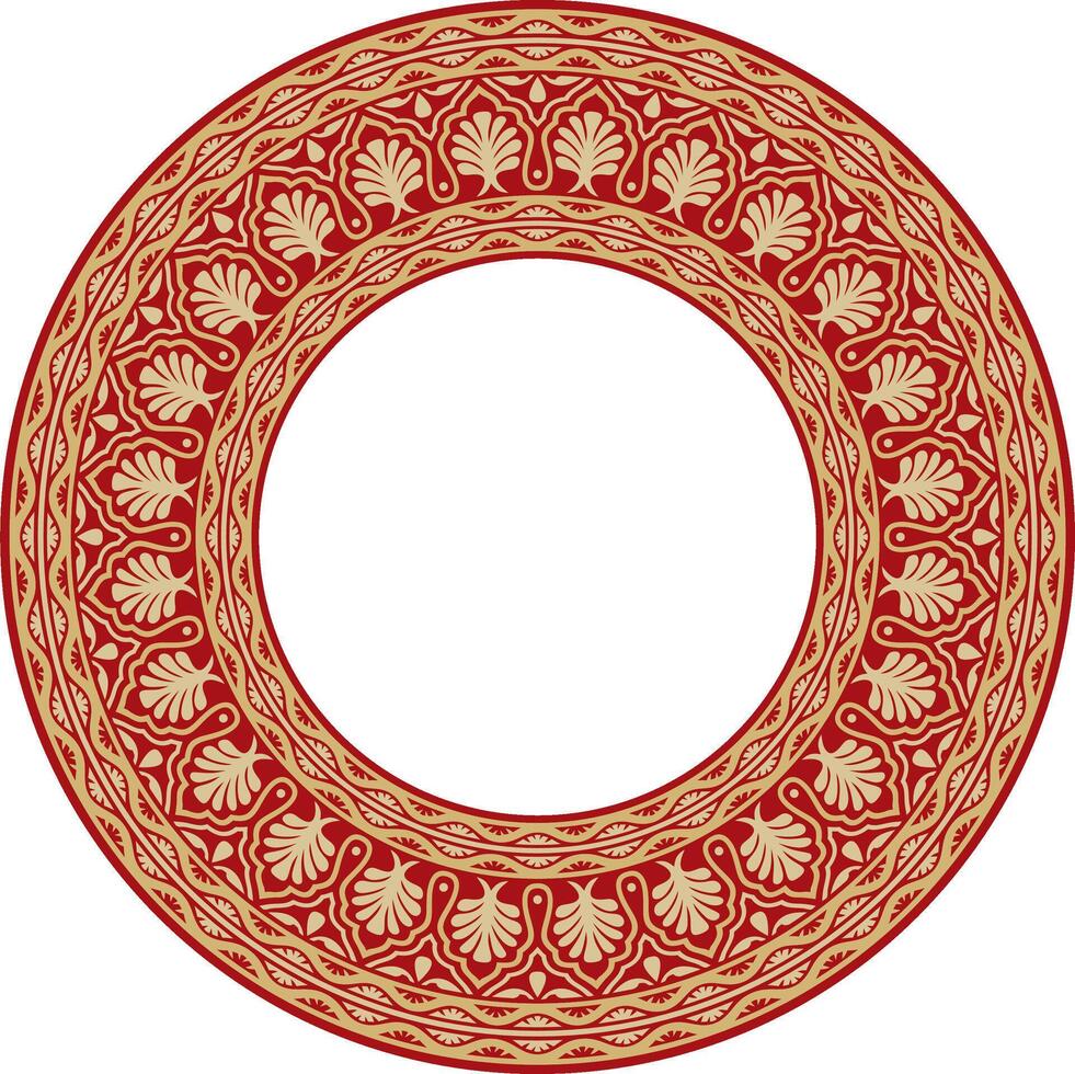 gold and red round national Indian ornament. Circle, ring, border, ethnic Hindu frame. vector