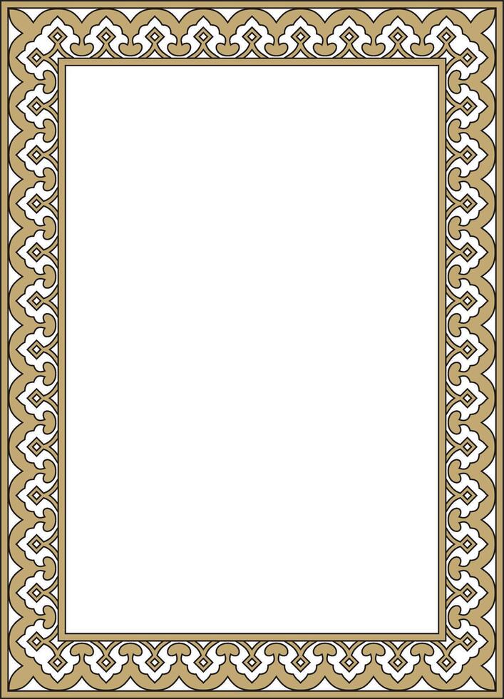 square gold with black national Persian ornament. Rectangle, frame, border, ethnic pattern of the peoples of Iran, Iraq, Tajikistan vector