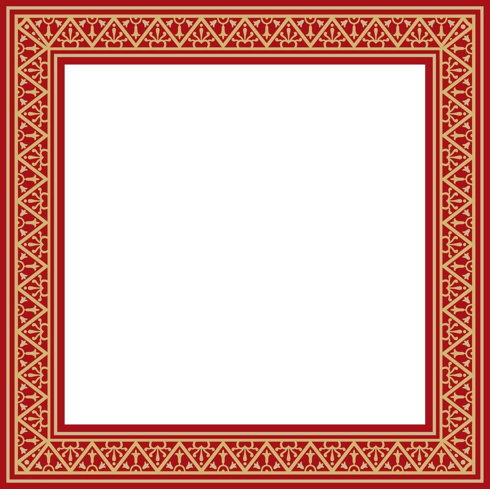 square gold with red border, frame, Pompeii. Rectangle Neopolitan ornament. Art of Ancient Rome. Template for stained glass vector