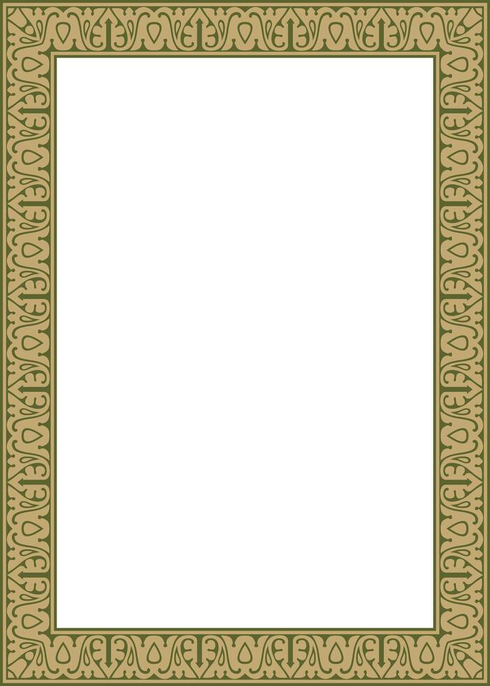 gold with green Arabic national square ornament. Ethnic rectangle, frame of eastern peoples. Persian painting. vector