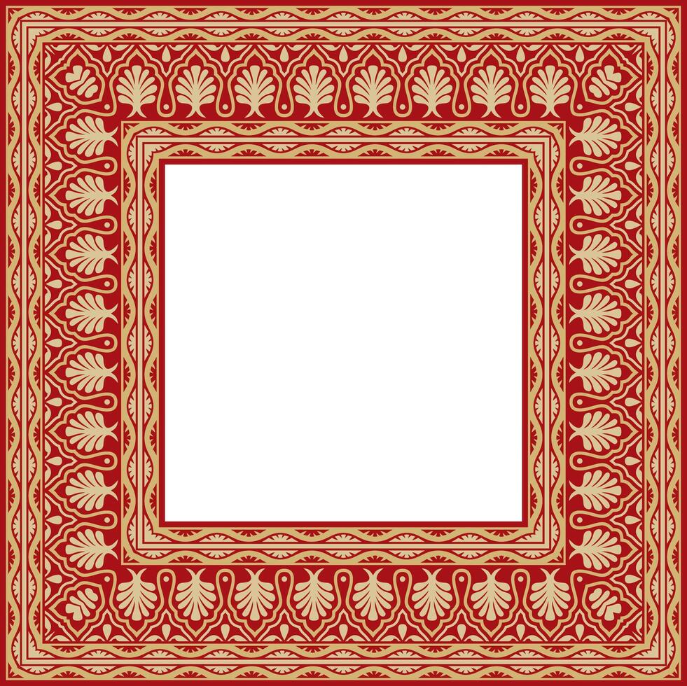 gold and red square national Indian ornament. Rectangle, border, ethnic Hindu frame. vector