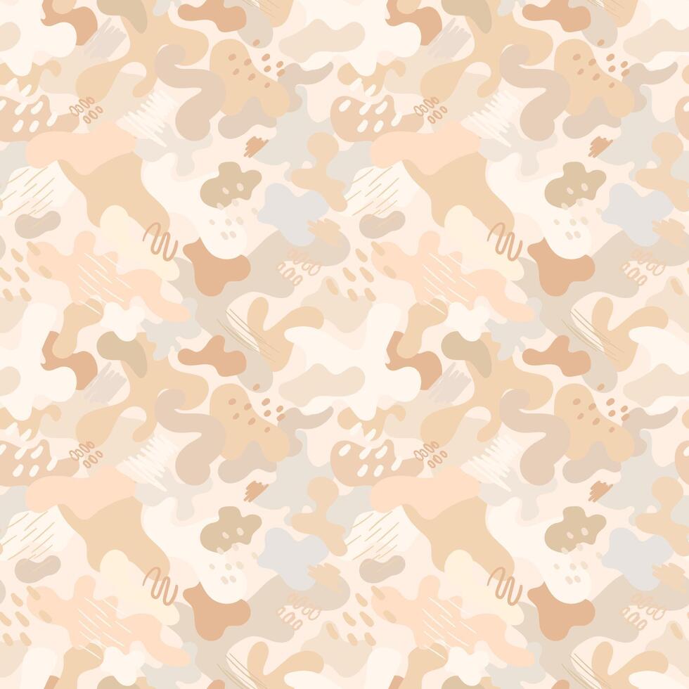 Beige desert military hand draw camouflage seamless pattern. Modern abstract shapes hand draw hunting camo pattern vector