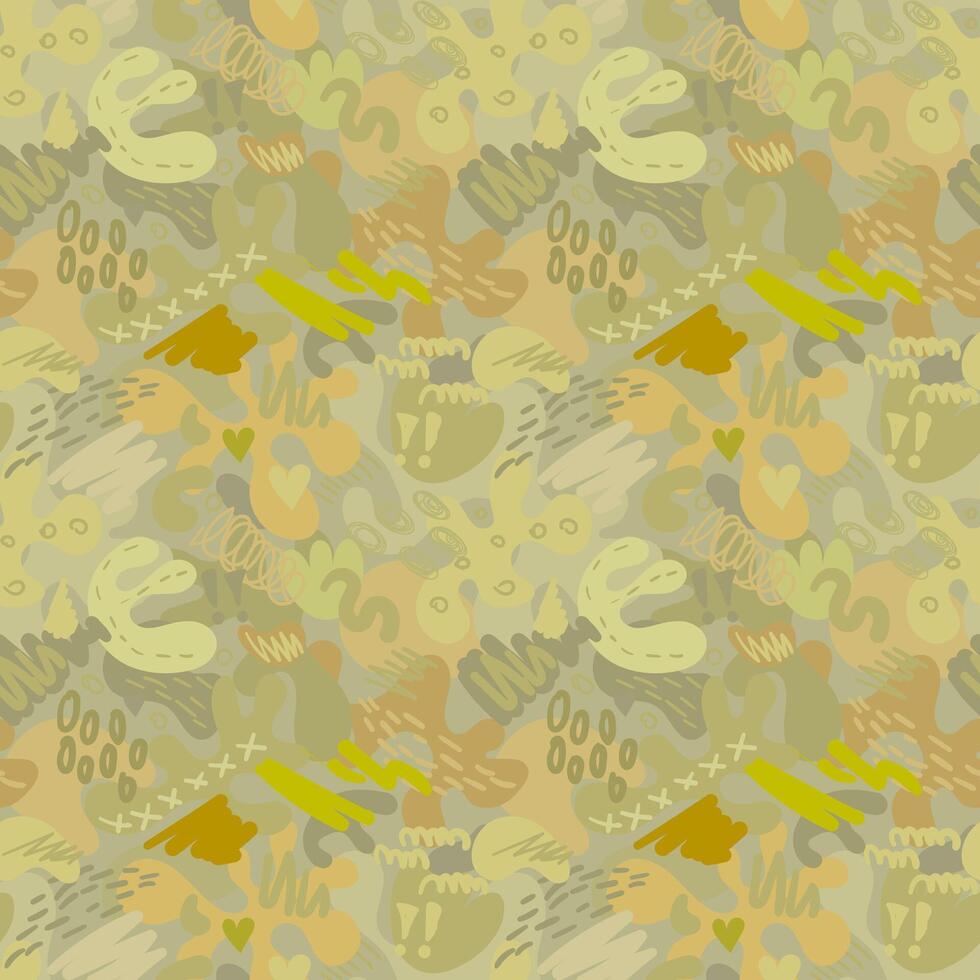 Green military hand draw camouflage seamless pattern. Modern abstract shapes hand draw hunting camo pattern vector