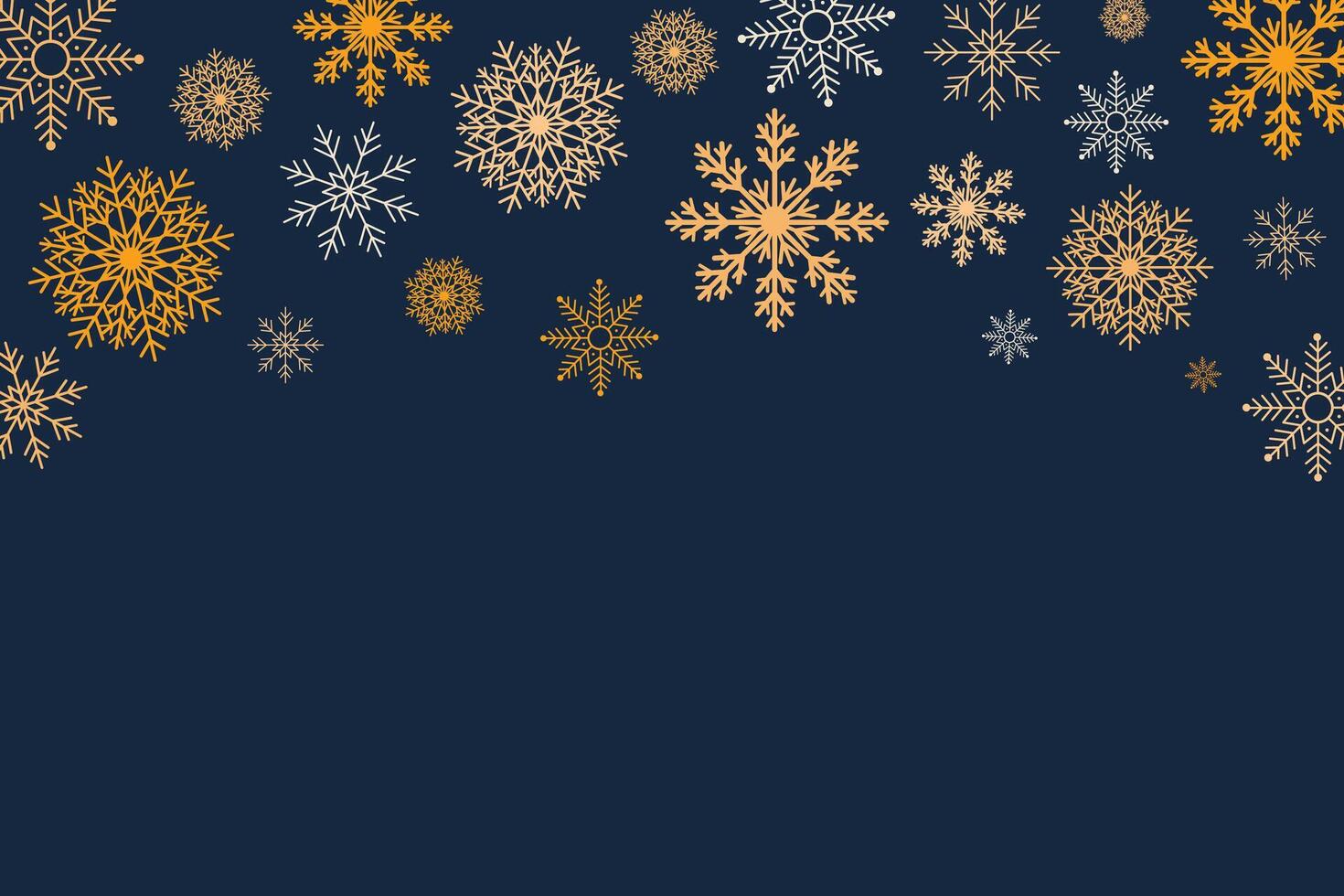 Luxury golden snowflake background. Dark blue background with gold falling snowflakes, top snoflakes border vector