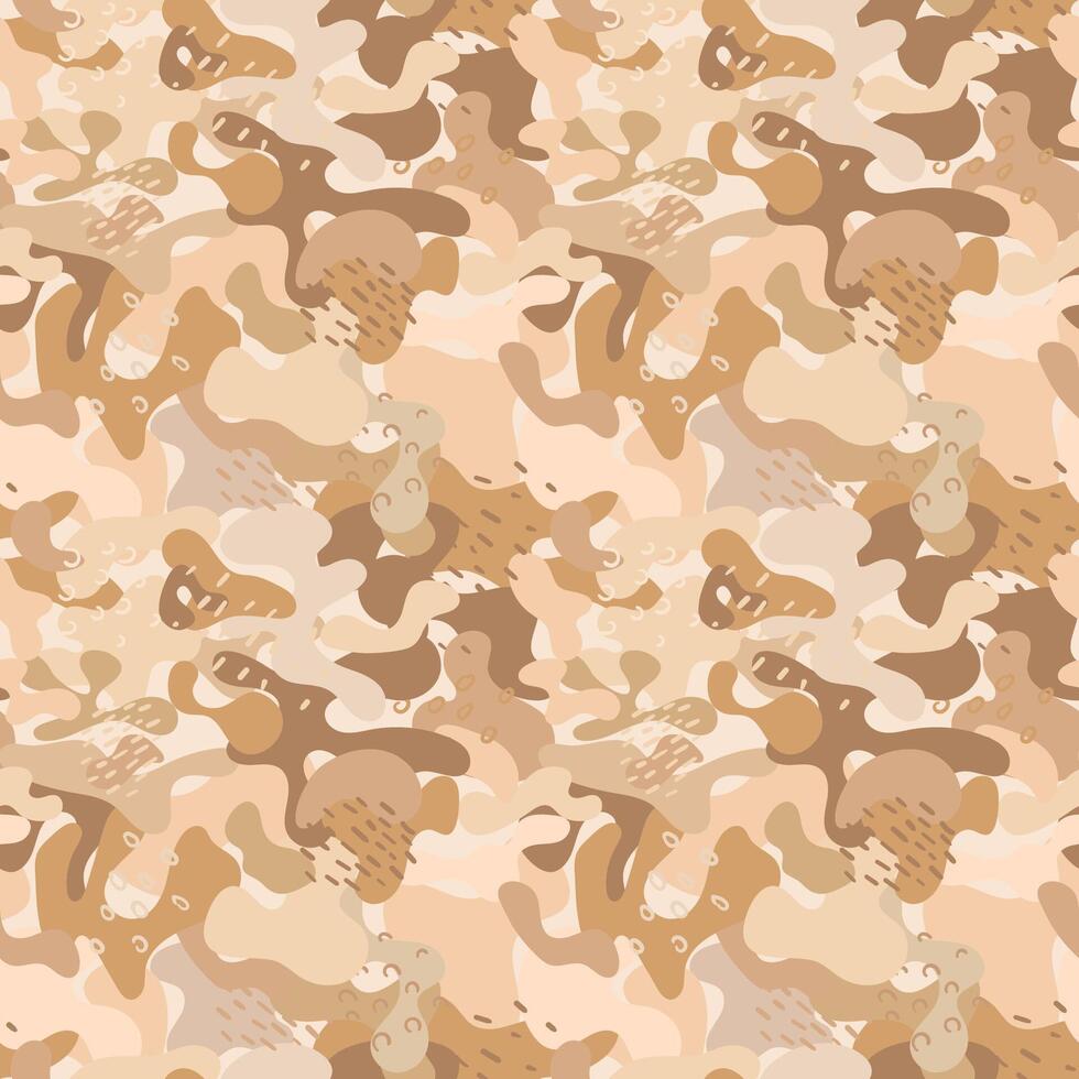 Beige desert military hand draw camouflage seamless pattern. Modern abstract shapes hand draw hunting camo pattern vector