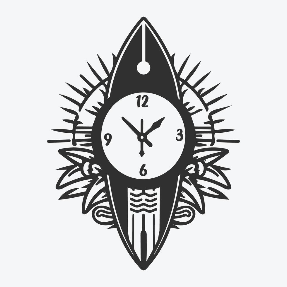 clock with a Summer surfboard illustration. vector
