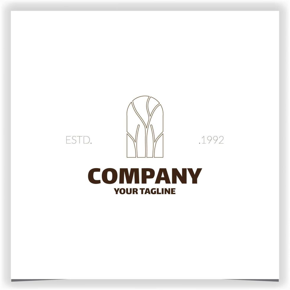 Line art tree branch in window logo design template vector