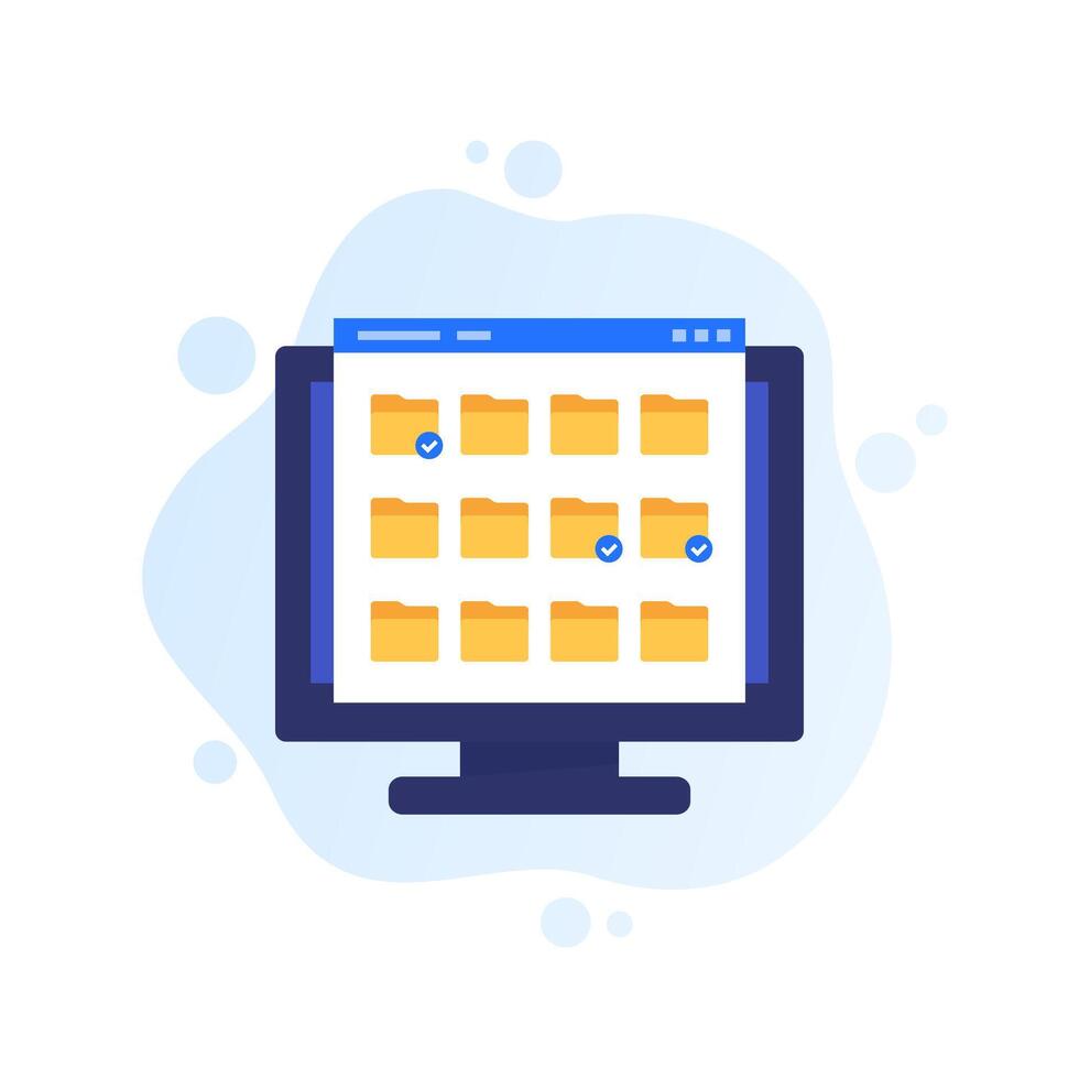 file folders in a computer icon, flat design vector