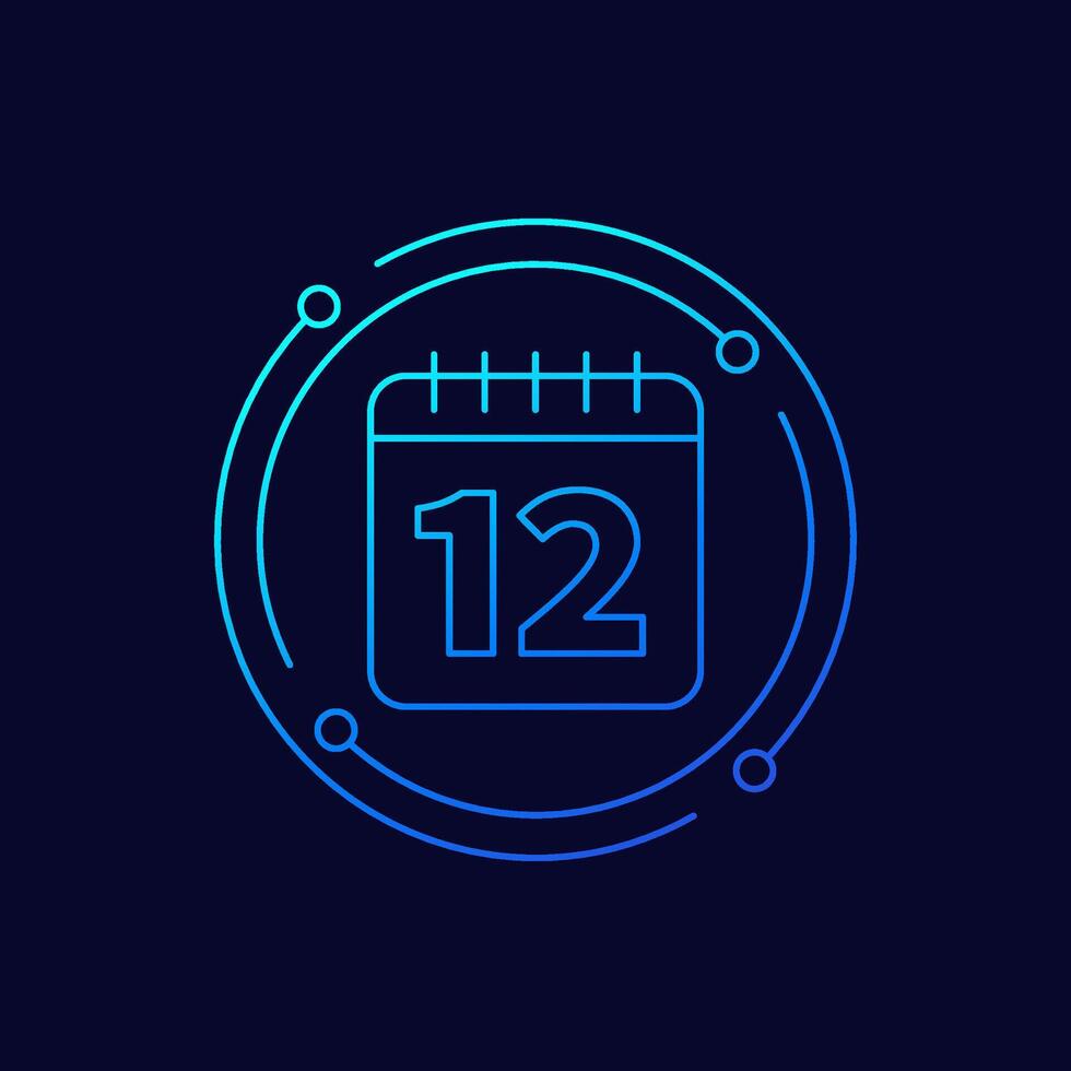 12 month icon with a calendar, linear design vector