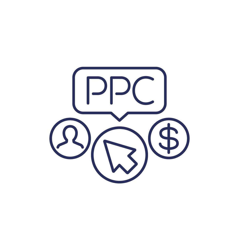 ppc, pay per click line icon on white vector