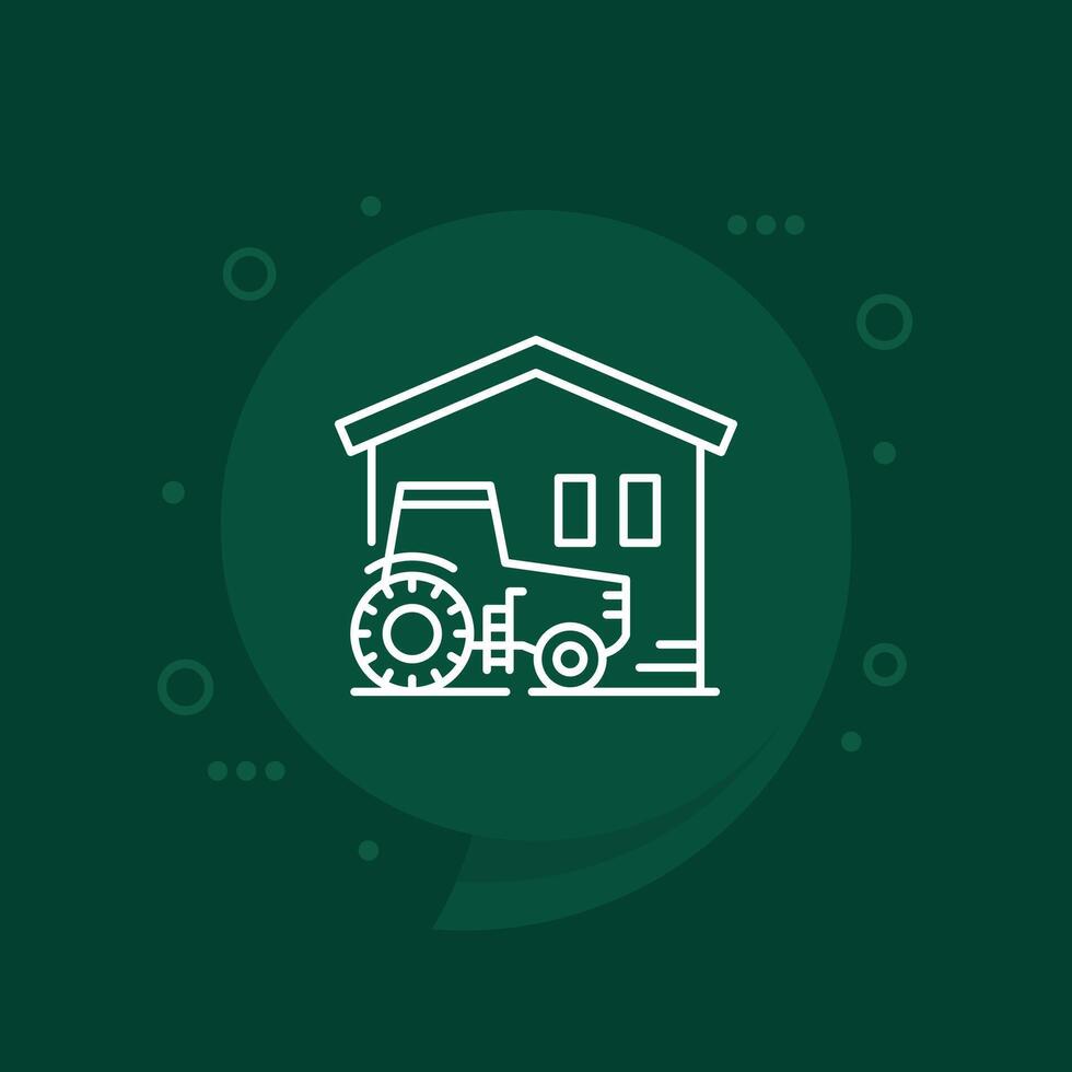 agrimotor, tractor and a barn icon, line vector