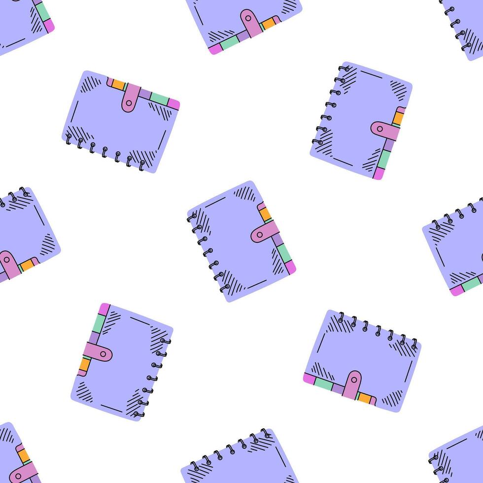 flat style school and office supplies Illustration. Notepads, notebook seamless pattern. Back to School. School essential illustration. vector