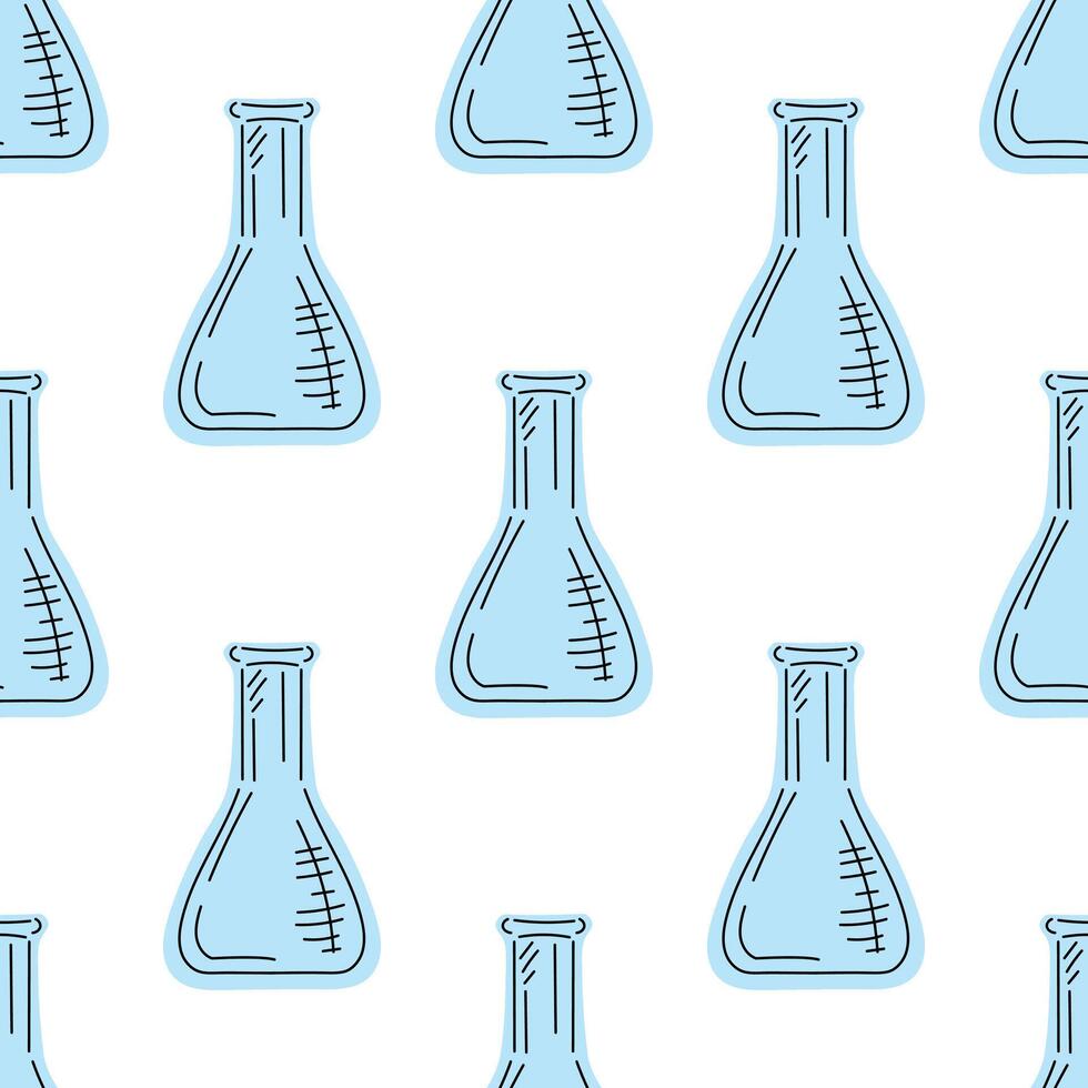 flat style school Illustration. Glass flask seamless pattern. Back to School. The science, medicine. vector