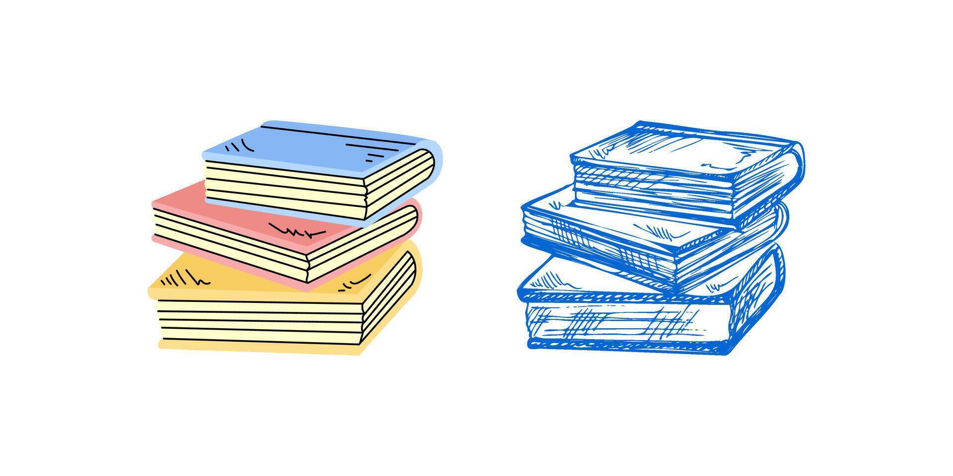 Flat and sketch style Illustration. Back to School. School essential illustration. textbooks sketch. vector