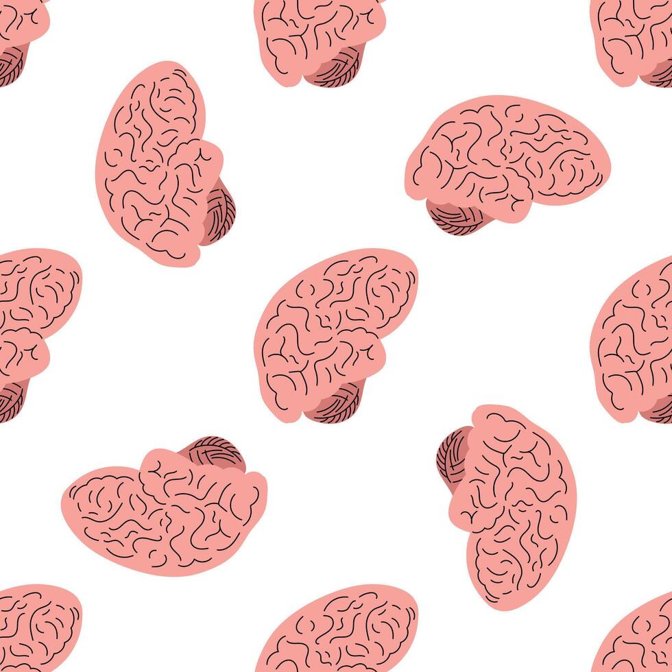 flat anatomical Illustration. Human brain seamless pattern. vector