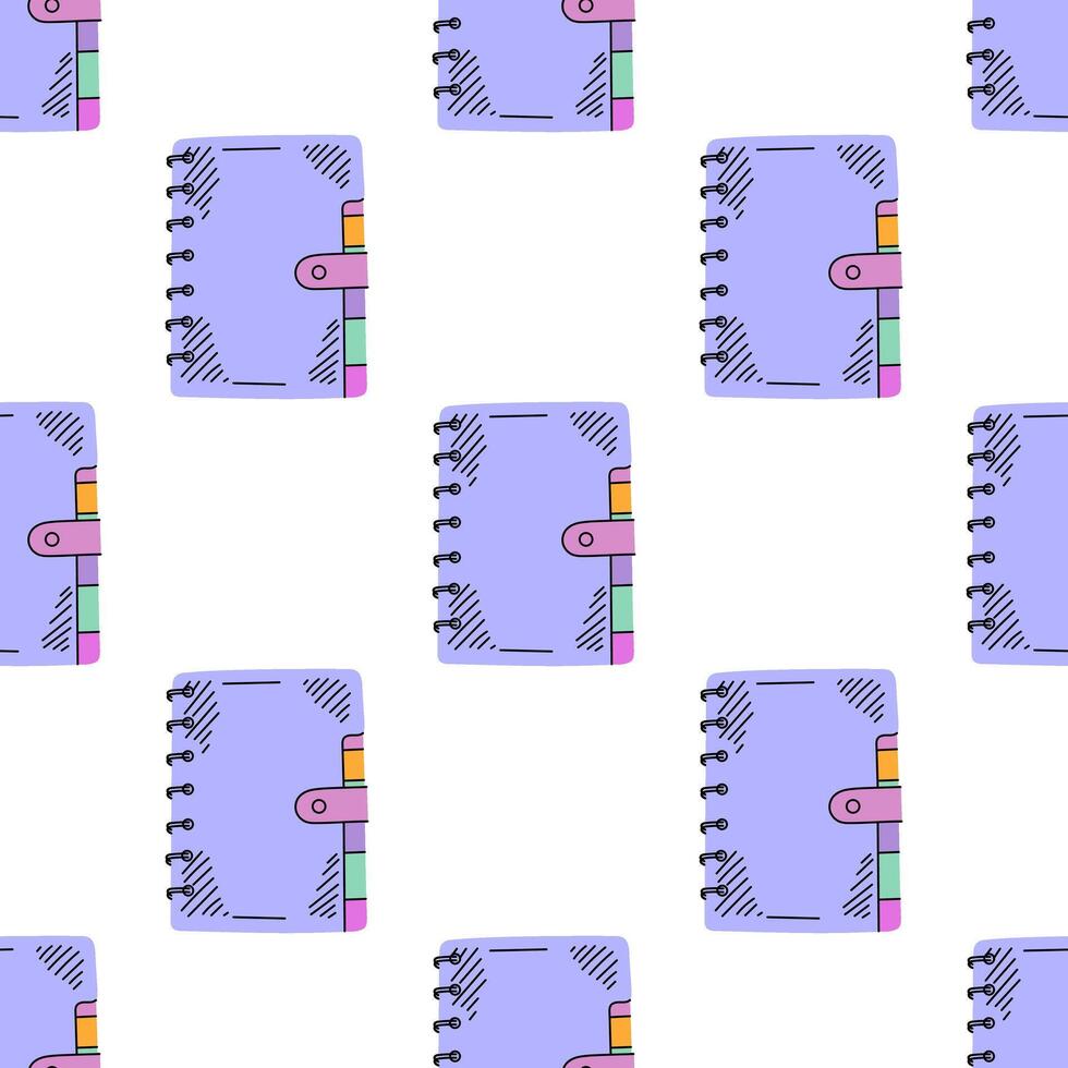 flat style school and office supplies Illustration. Notepads, notebook seamless pattern. Back to School. School essential illustration. vector