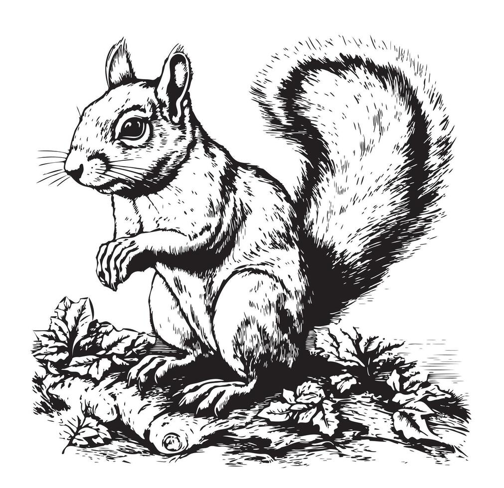 Beautiful squirrel sitting hand drawn sketch illustration vector