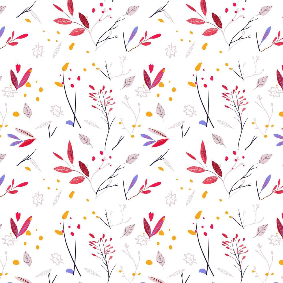 Folk seamless pattern. with autumn plants for cards, vector