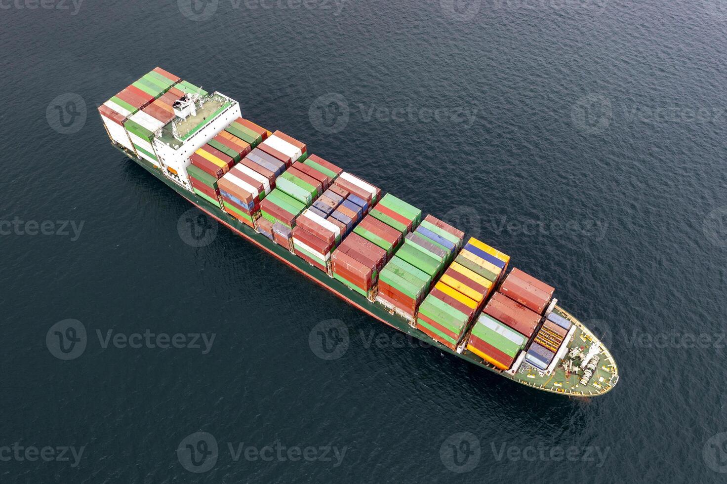Aerial view of a container cargo ship on the sea. Cargo and shipping logistics business photo