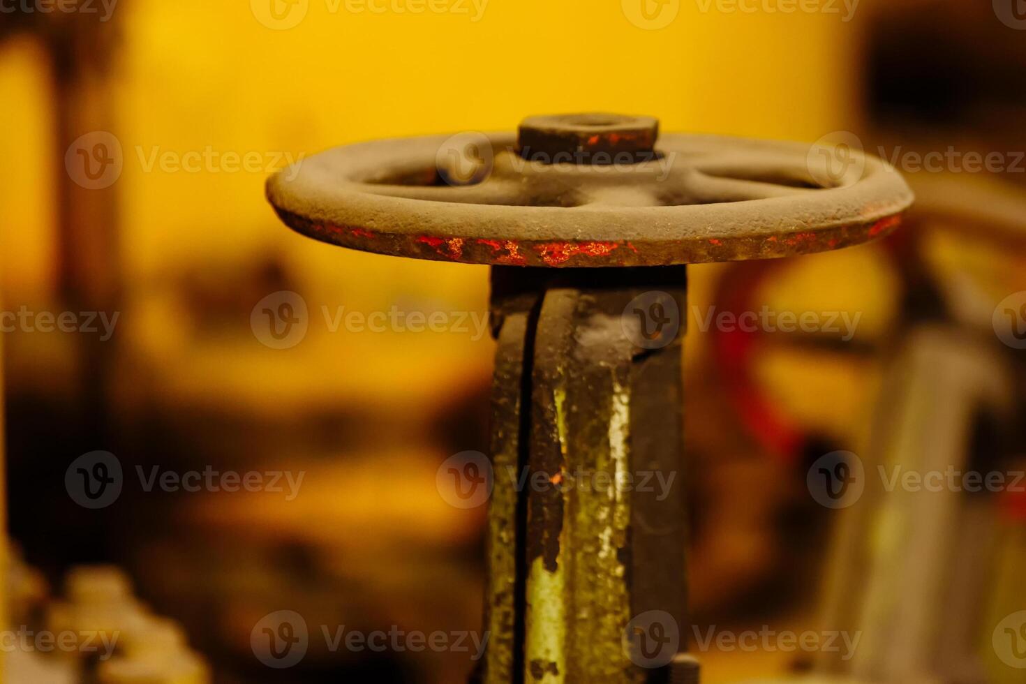 Closeup of pipeline valve at drilling platform. photo