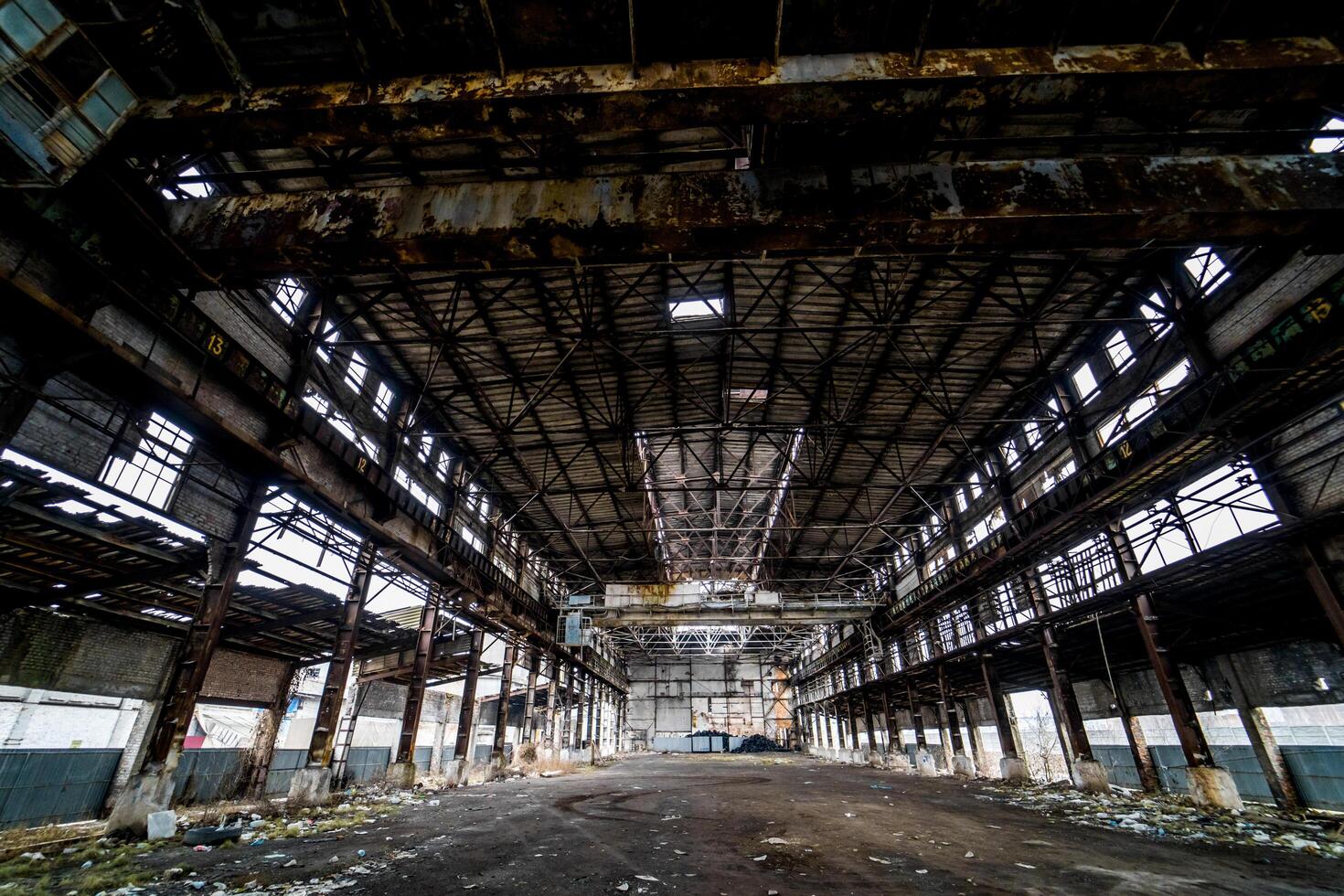 Ruins of an old factory. Old industrial building for demolition. photo