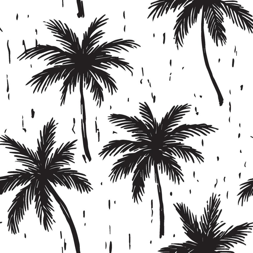 Black and white seamless pattern with palm tree. Tropical background vector