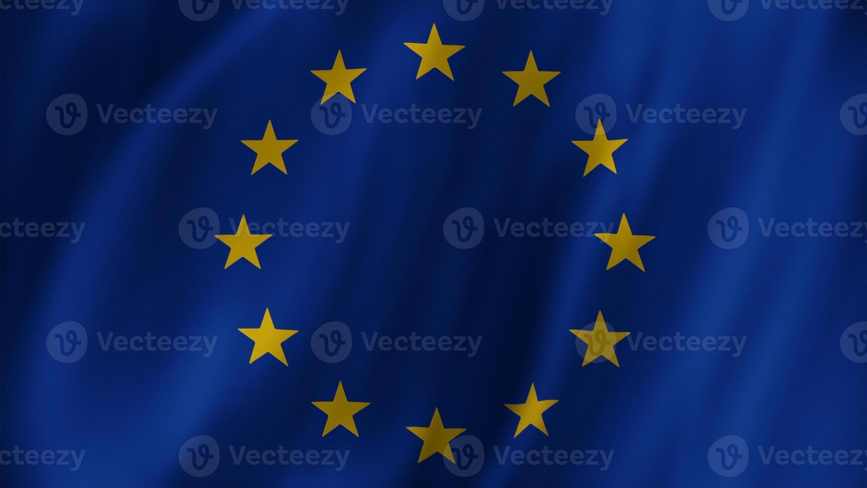 3D rendering of European Union flag used as symbol of representative democracy alliance organization. Waving EU blue national flag with yellow stars in center, patriotic concept photo