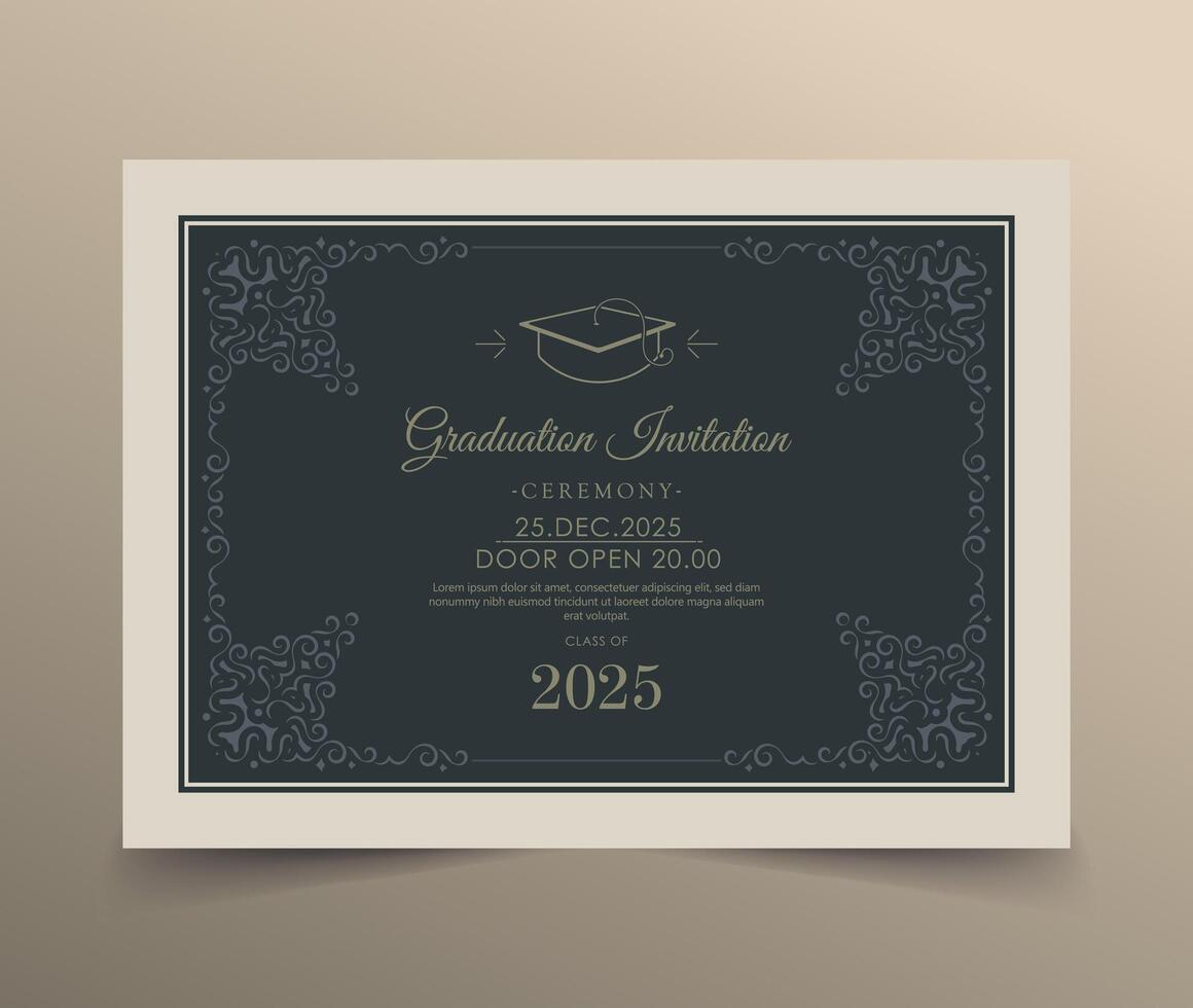 graduation invitation with ornament template vector