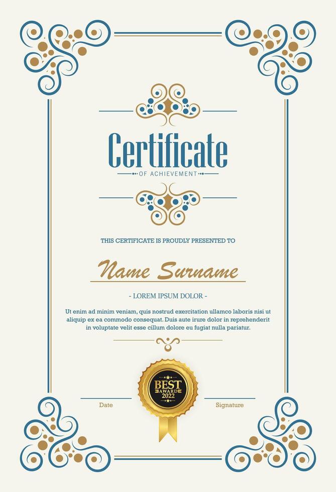 Classic certificate of achievement award template vector