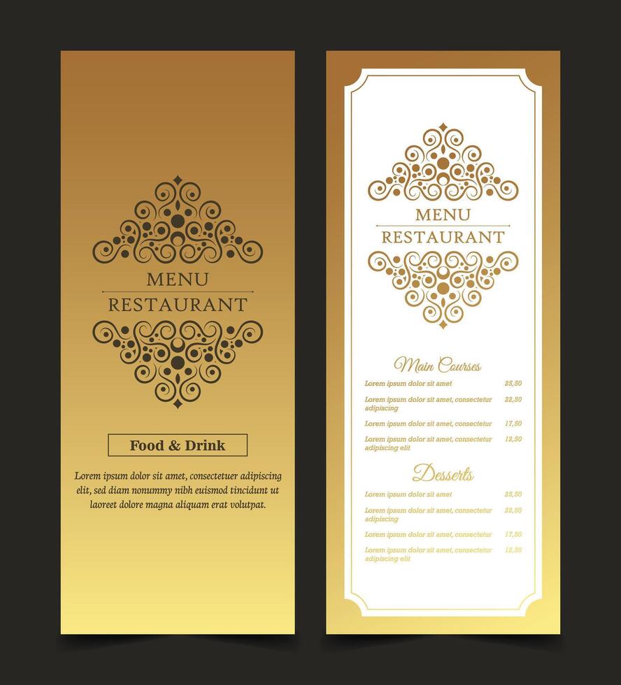 Luxury Menu restaurant with ornamental Elements. vector
