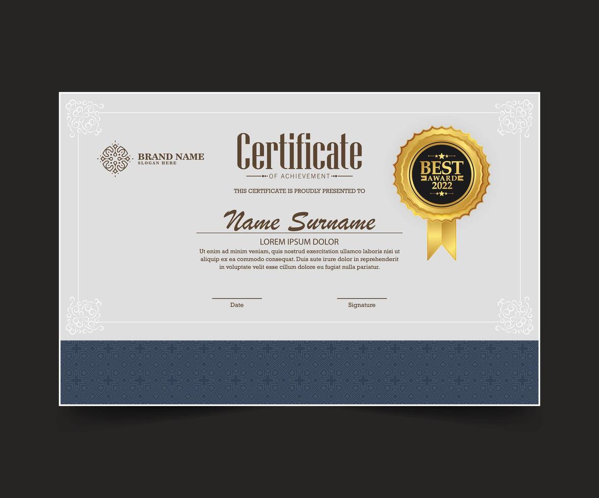 Classic certificate of achievement award template vector