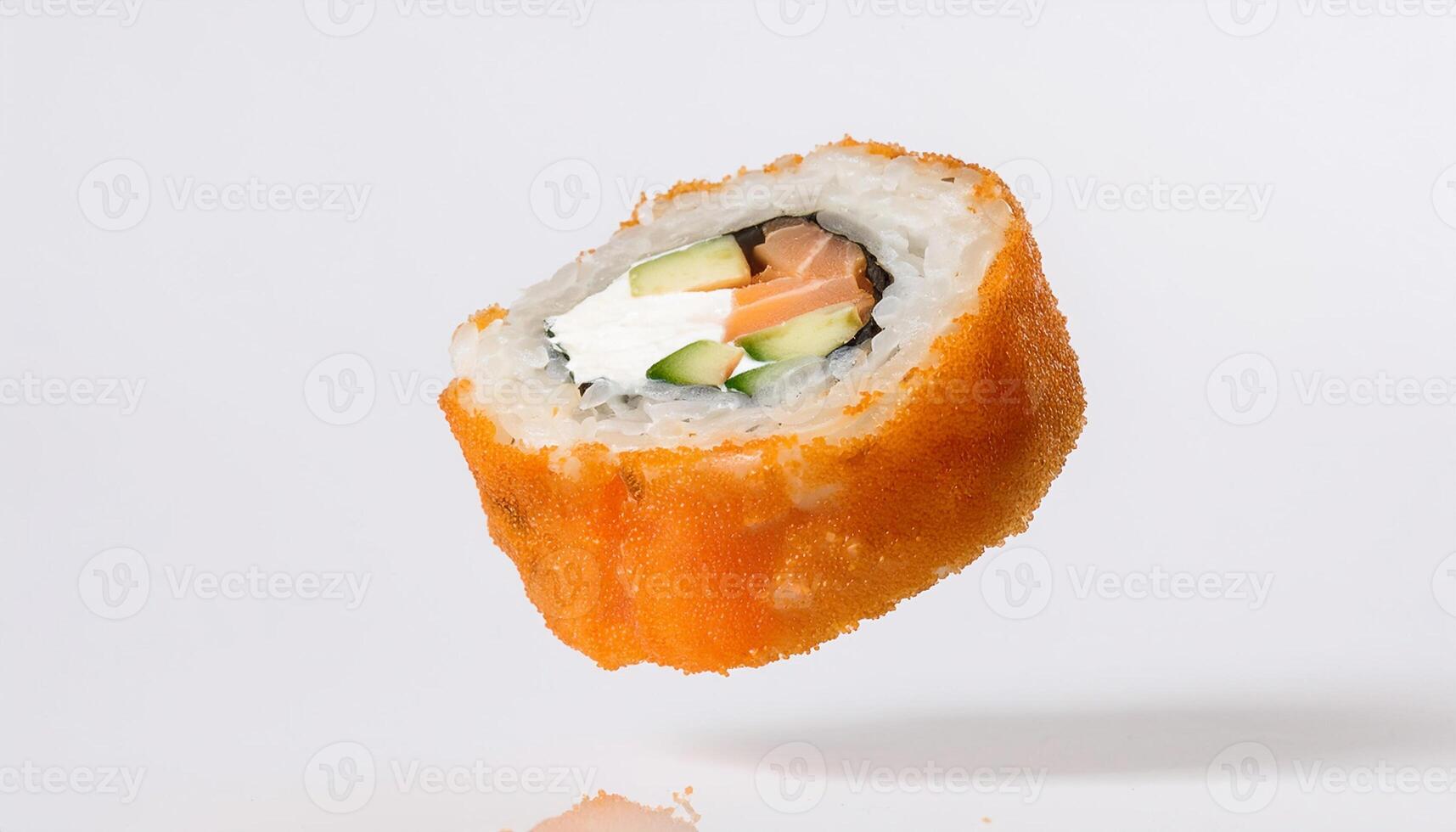 floating sushi roll with white background. isolated. photo