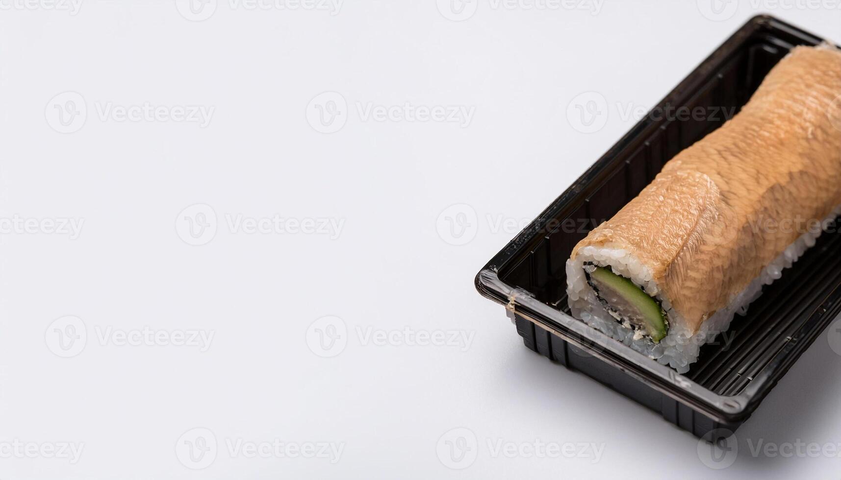 sushi roll in bento box with white background. isolated. photo