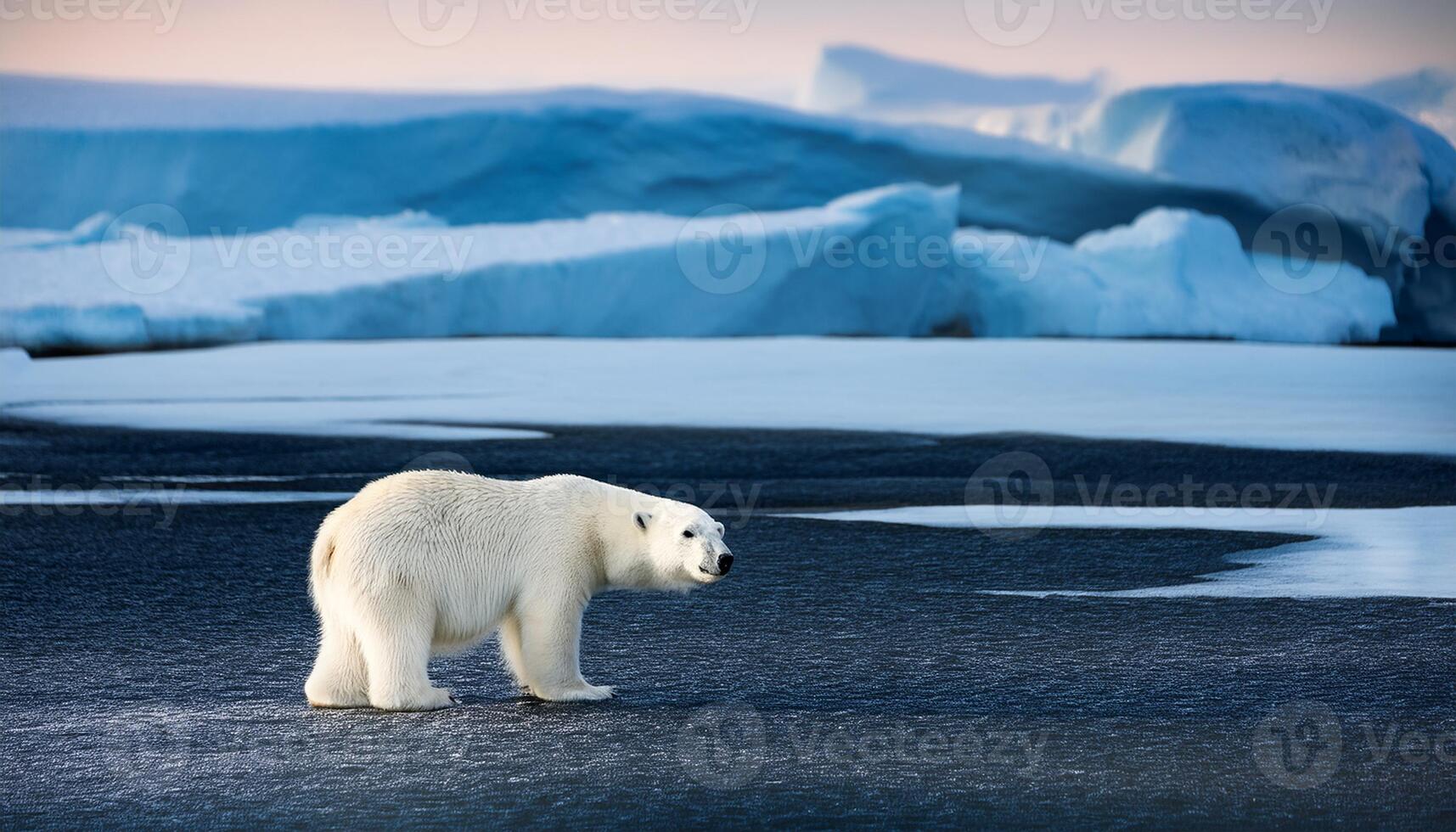 A majestic polar bear walking across the icy landscape of the Arctic, highlighting the importance of wildlife conservation and the impact of climate change on these vulnerable ecosystems photo